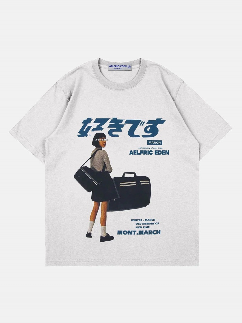 Bleu  T Shirts Aelfric Eden 好きです Japanese Girl Graphique Tee - FEQ-1069591